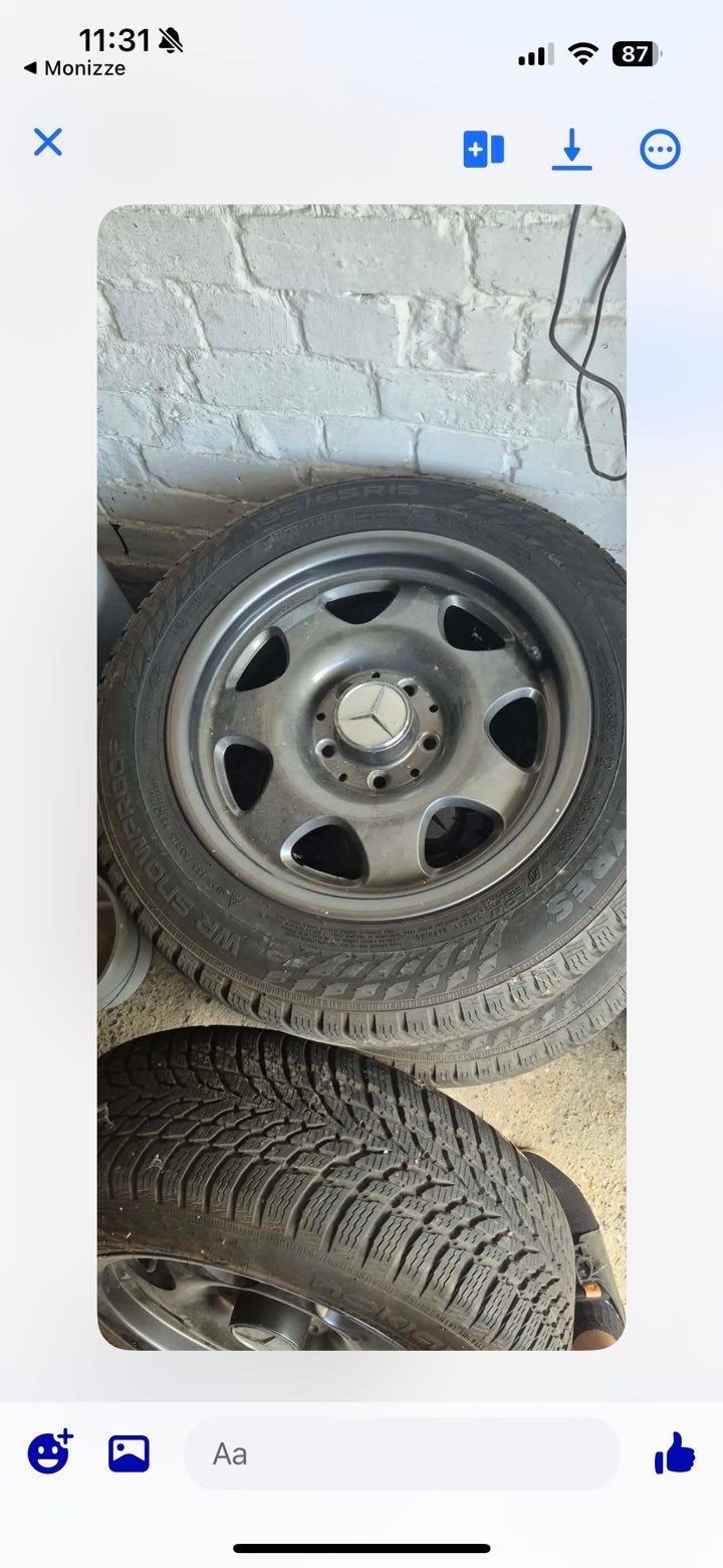 4 Jantes Mercedes 15” 5x112 + Pneus 185/65 R15, Enlèvement, Comme neuf