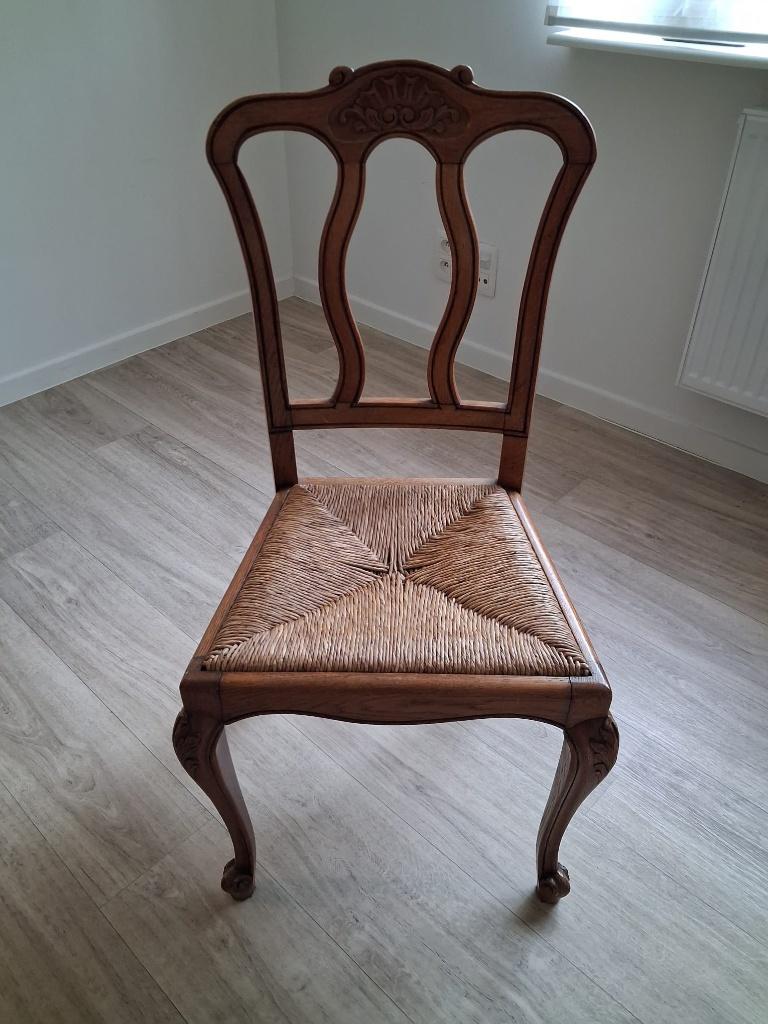 6 antieke eiken stoelen – landelijke/klassieke stijl, Ophalen, Gebruikt, Bruin, Hout