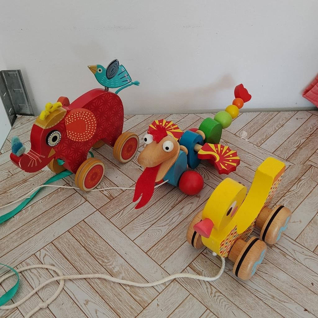 3 houten trekdieren, Ophalen of Verzenden