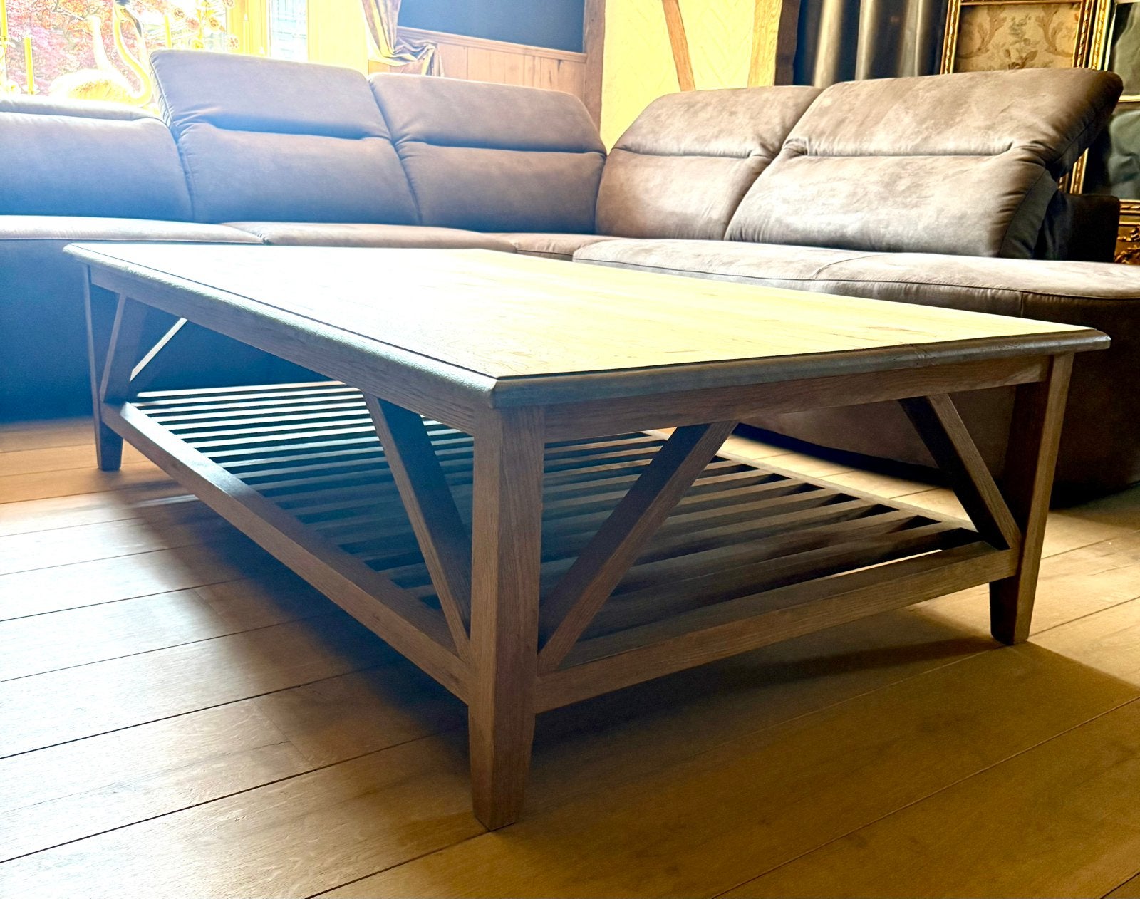 Grote salontafel in eik…nieuwstaat !!, Huis en Inrichting, Ophalen, 100 tot 150 cm, Eikenhout, 50 tot 100 cm