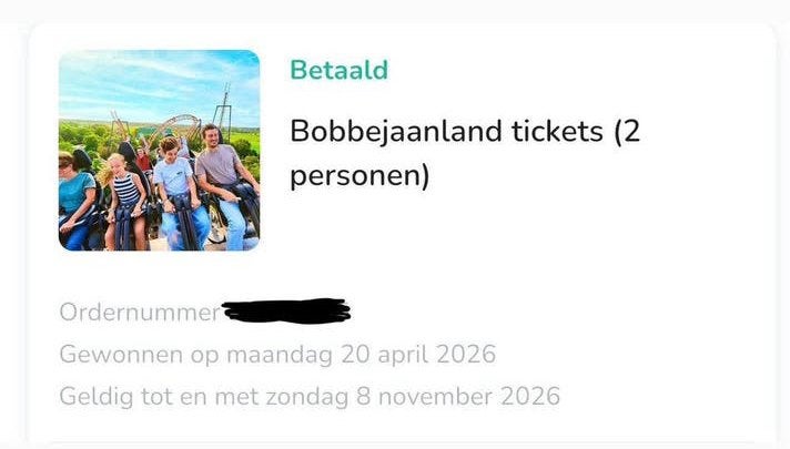 2 tickets bobbejaanland, Tickets en Kaartjes, Twee personen, Overige soorten, Pretpark