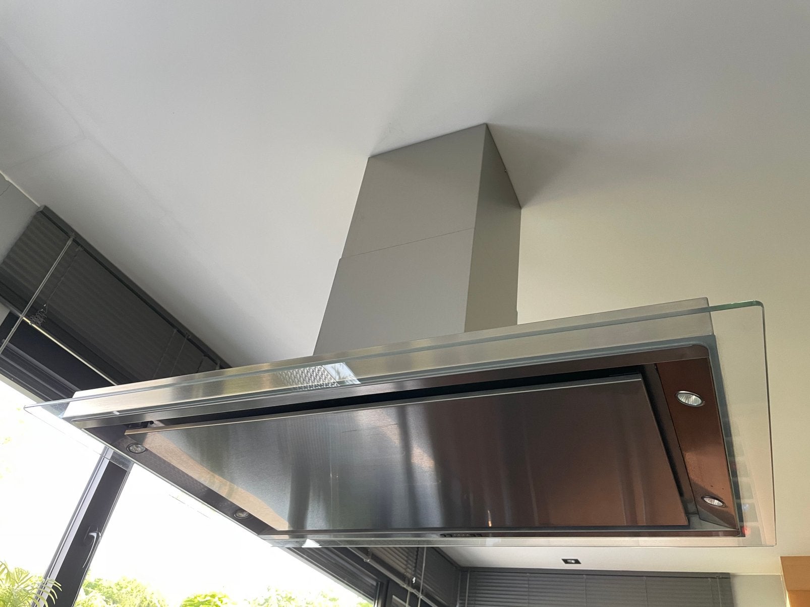 Eilanddampkap Novy 7410 Inox/glas, Elektronische apparatuur, Afzuigkappen, Ophalen, Gebruikt, 800 m³ per uur of meer, Eilandschouwkap