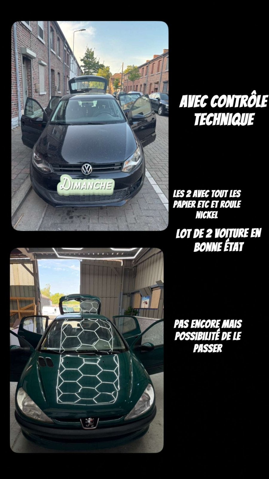 PACK 2 VOITURES–Peugeot 206 1.6+VW Polo 1.6 TDI–3 300 €, Enlèvement