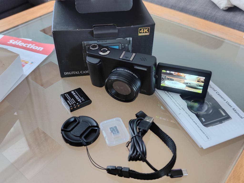 TV, Hi-Caméra 4K 48MP, écran 180, zoom 16X, anti-secousse, TV, Hi-fi & Vidéo, Appareils photo numériques, Neuf, Sans zoom optique