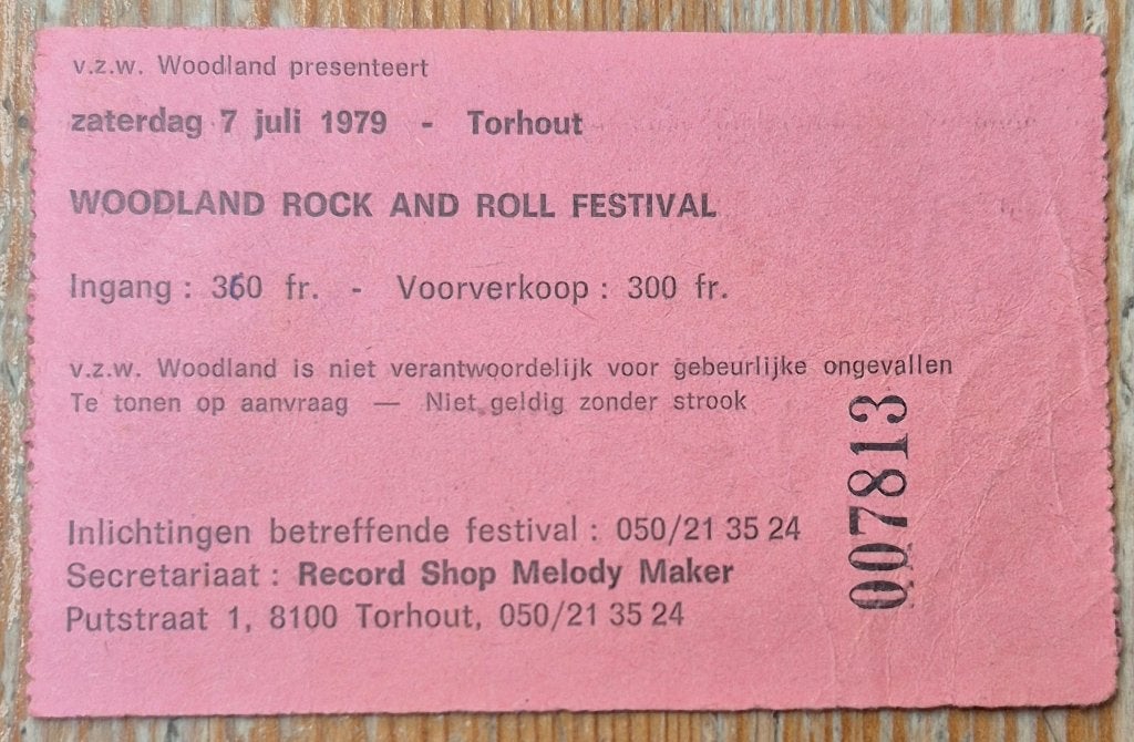 Vintage ticket Woodland Festival 1979 Torhout Werchter, Ophalen of Verzenden, Gebruikt, Overige typen