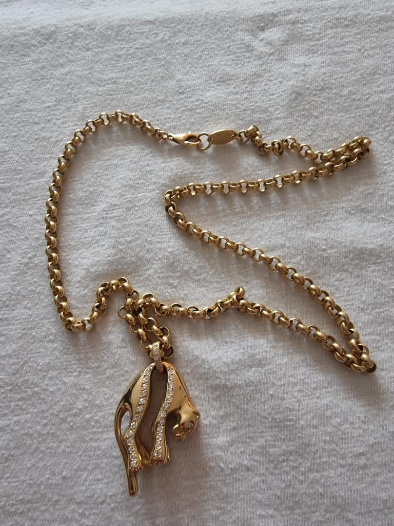 Massieve ketting van 18 karaat goud en panter van 18 karaat, Handtassen en Accessoires, Ophalen of Verzenden, Geel, Goud