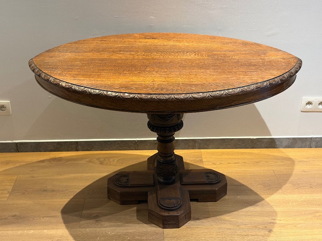 Antieke Ovale Eiken Kloostertafel / Wijnproeverstafel, Ophalen, Gebruikt, 100 tot 150 cm, Weet ik niet