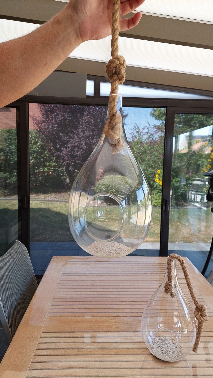 Glazen decoratie met hangtouw- landelijk, Landelijk, Ophalen, Glas