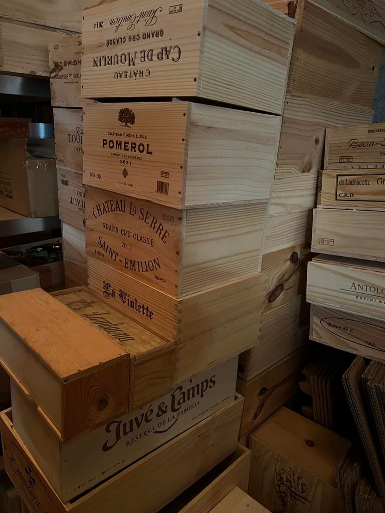 Houten wijnkisten Pomerol, Saint-Emilion,…, Huis en Inrichting, Woonaccessoires | Kisten, Zo goed als nieuw, Ophalen