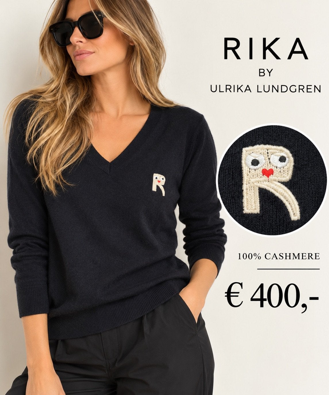 ULRIKA LUNDGREN 100% CASHMERE TRUI, L, NEW €400,- 💖💖💖, Zwart, Maat 42/44 (L), Ophalen of Verzenden, Zo goed als nieuw