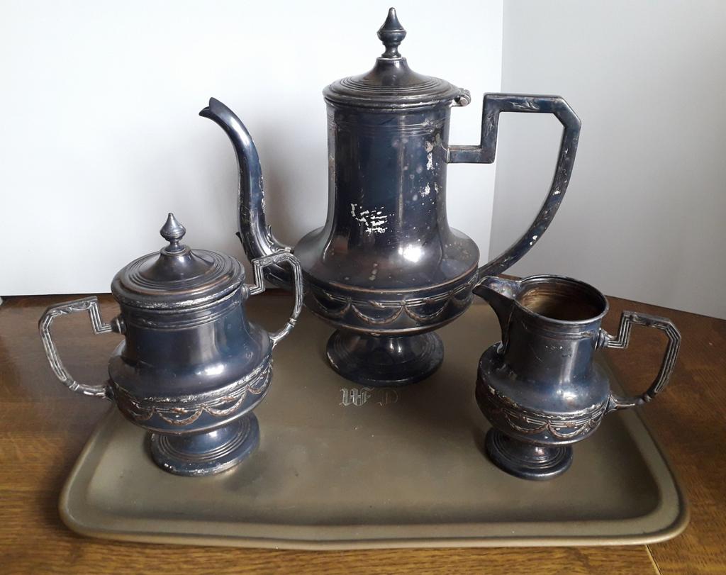 Antiek verzilverd koffieservies., Ophalen
