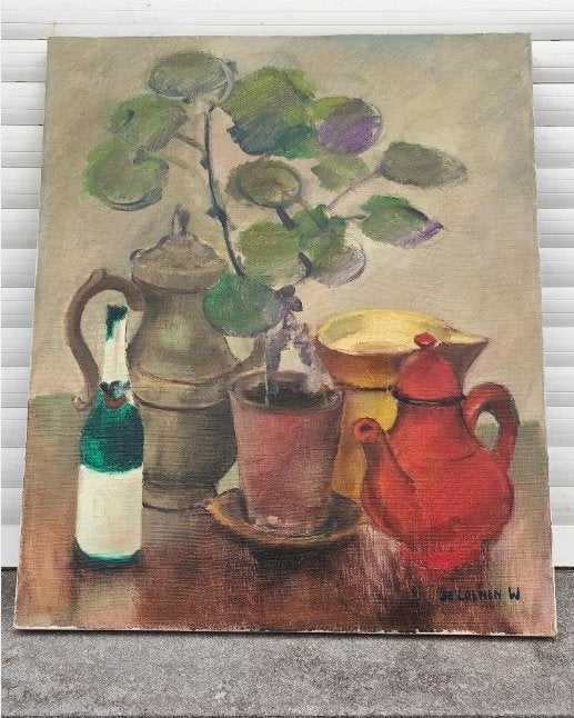 Huile sur toile nature morte de de loenen w, Antiquités & Art, Enlèvement ou Envoi, Nature morte, Toile