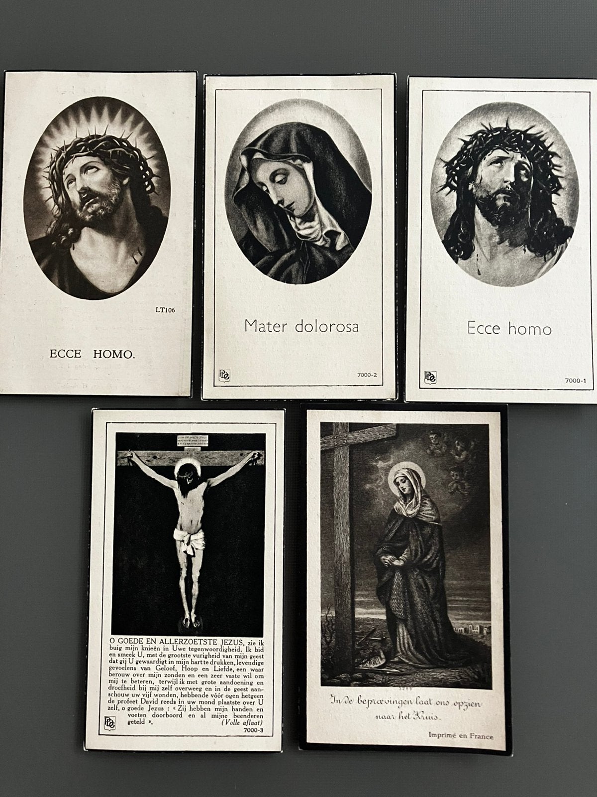 Lot 5 oude rouwprentjes 1944/1949 Meldert, Verzamelen, Ophalen of Verzenden