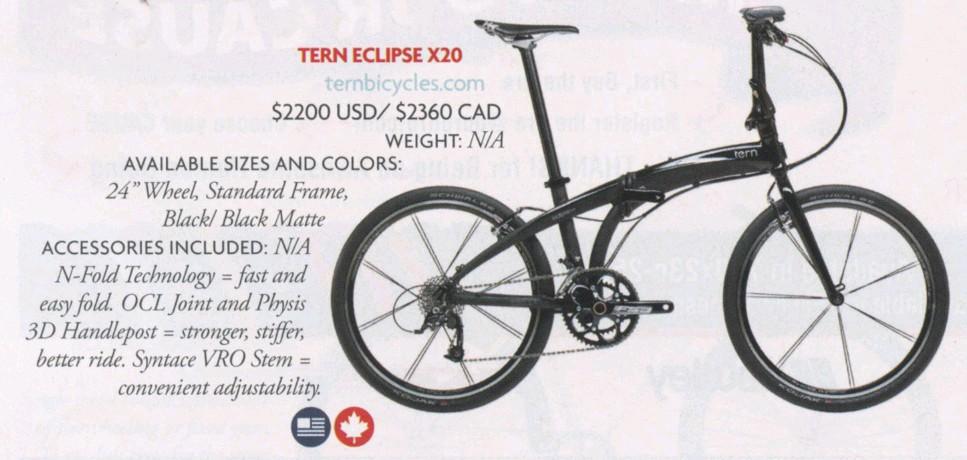 Tern Eclipse x20 : 20 Vitesses (10.7Kg)