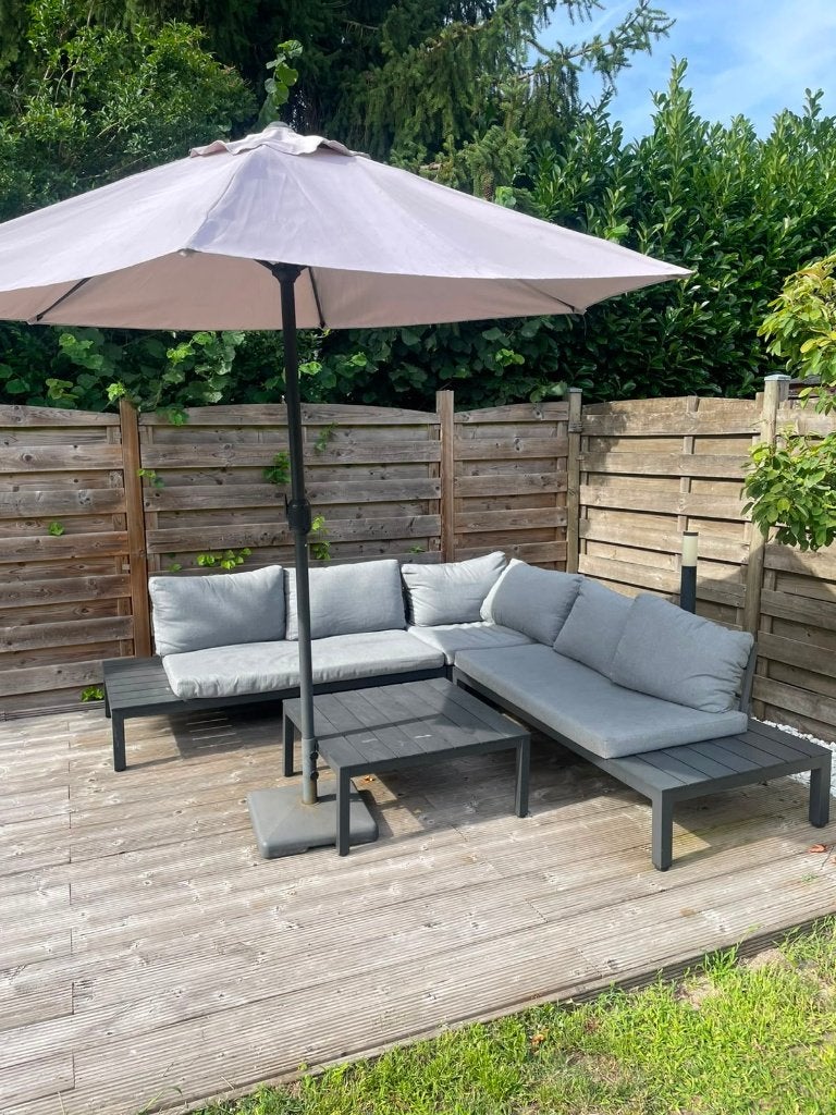 Loungeset - Toma hoeklounge - alu zwart polyest - MOET WEG!, Ophalen, 5 zitplaatsen, Gebruikt, Aluminium