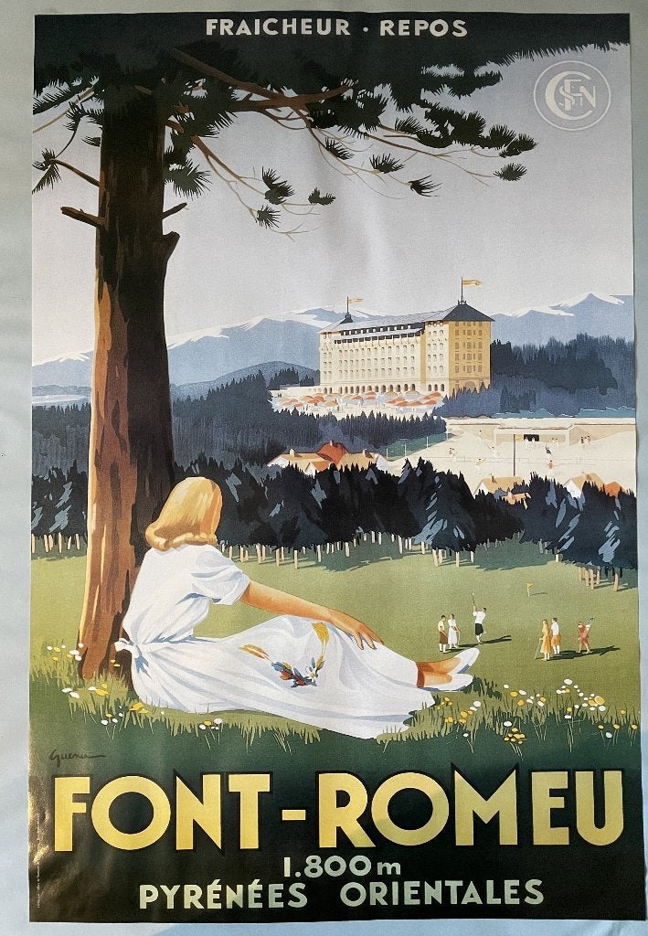 Affiche ancienne Font-Romeu dans les Pyrénées françaises, Collections, Enlèvement ou Envoi, Utilisé, Publicité