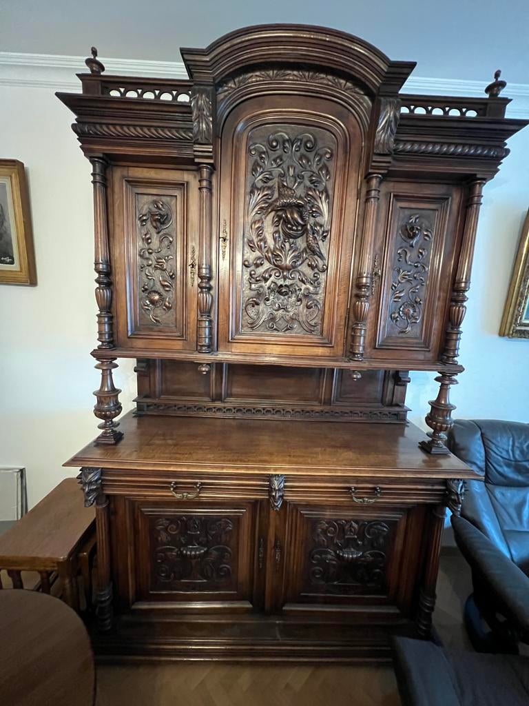 Antieke massieve eiken eetkamer - kast tafel 6 stoelen, Ophalen