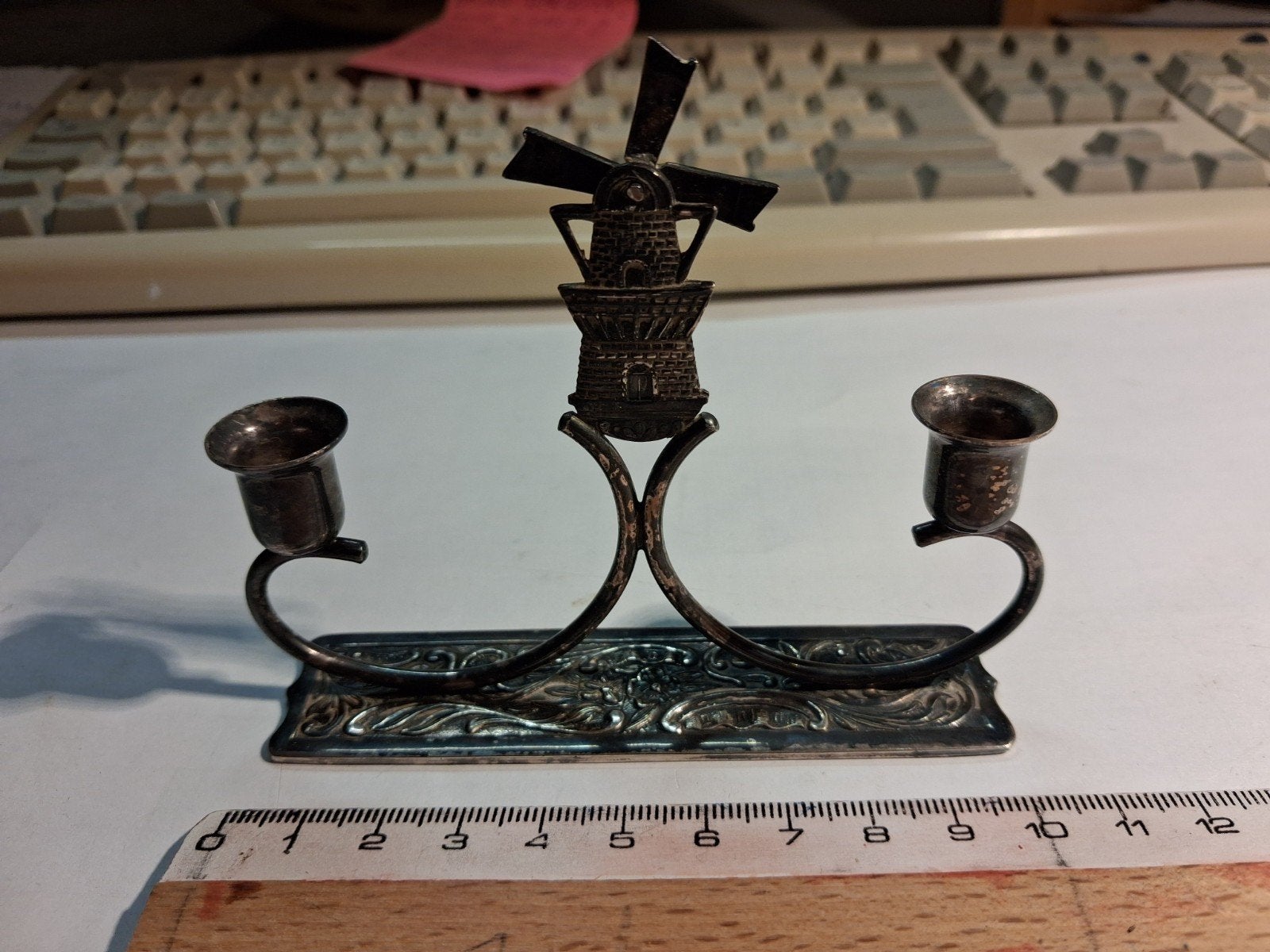 hoogwaardig verzilverde miniatuur molenkandelaar, Antiek en Kunst, Ophalen of Verzenden
