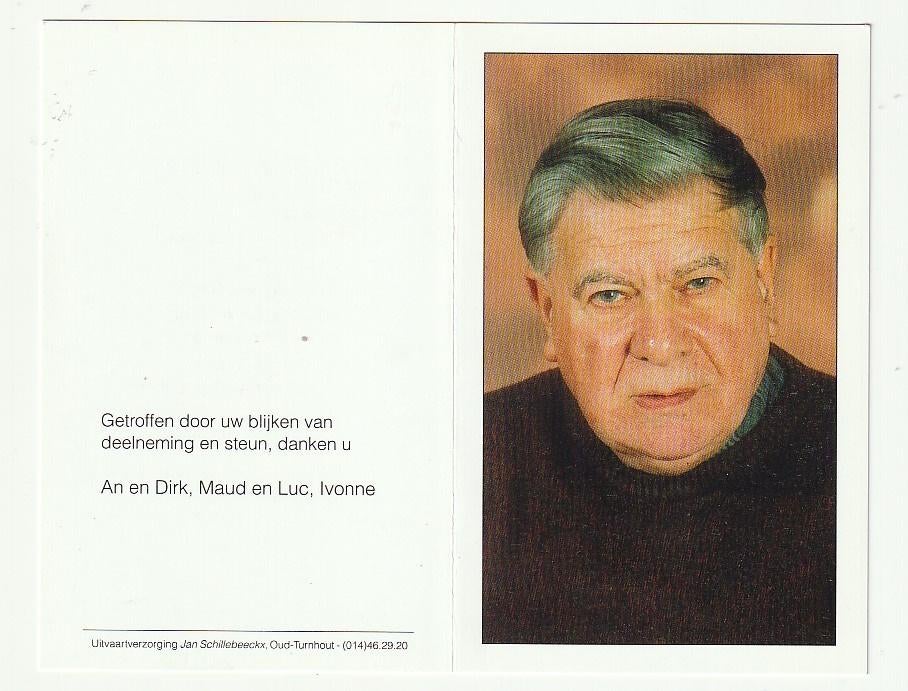 Staf ZELLIEN Goossens Turnhout 1926 Herentals 1999, Verzamelen, Verzenden, Bidprentje