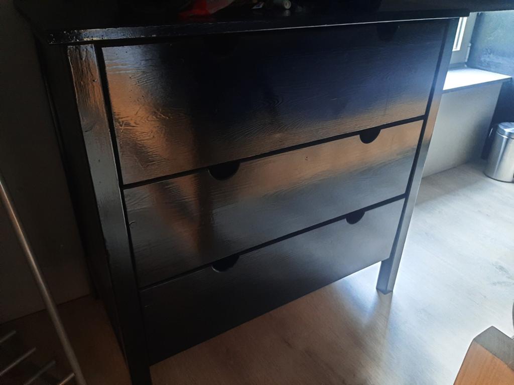 Commode 3 tiroirs + table de nuit (pin massif), Enlèvement