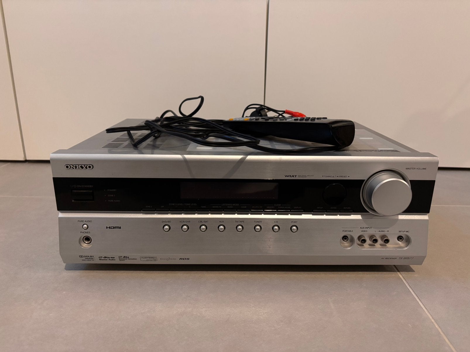 Onkyo TX-SR577 AV-receiver zilver, Ophalen, Zo goed als nieuw, 120 watt of meer, Onkyo