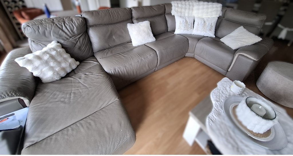 Lederen hoeksalon taupe kleur, Ophalen, Gebruikt, Leer