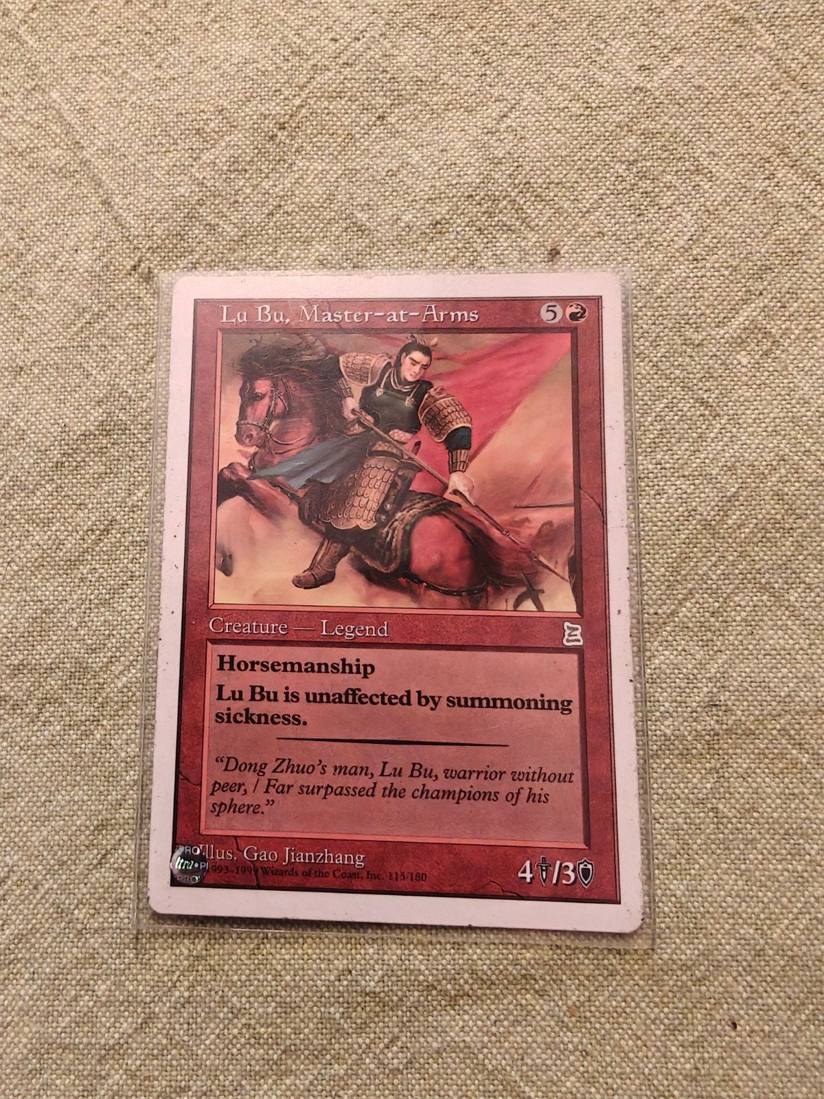 Magic The Gathering Lu Bu Master at arms, Hobby en Vrije tijd, Ophalen, Zo goed als nieuw, Losse kaart