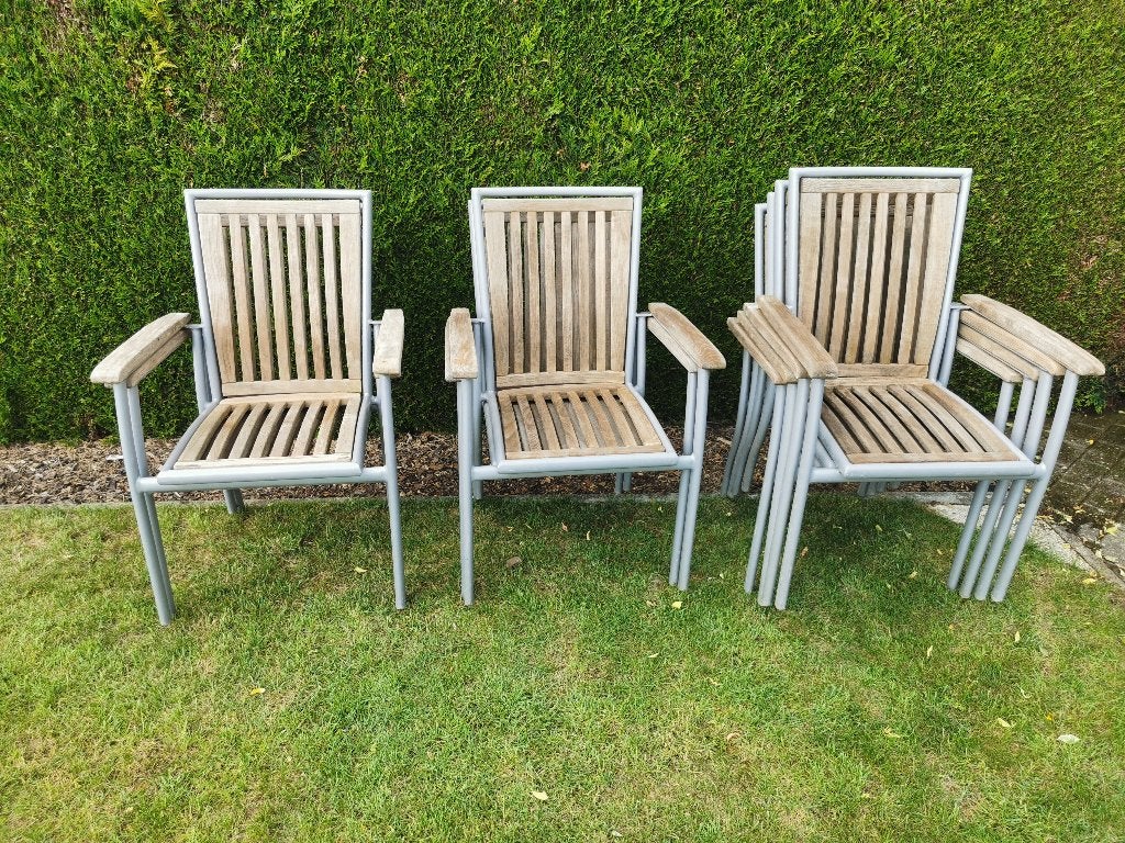 8 stapelbare tuinstoelen, Ophalen, Gebruikt, Aluminium, Stapelbaar