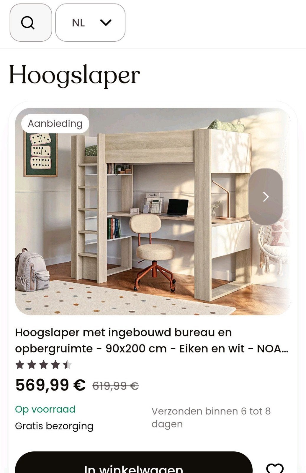 hoogslaper bed, Ophalen, Hoogslaper