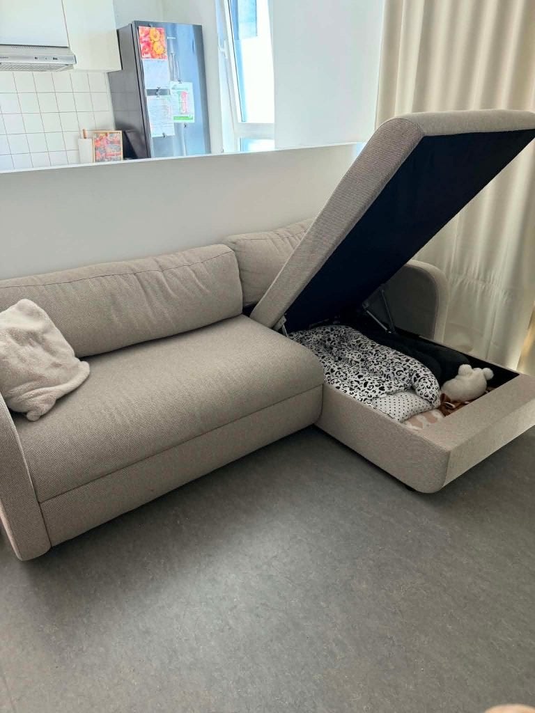Beige zetelbed, Huis en Inrichting, Ophalen, Zo goed als nieuw, Zetelbed