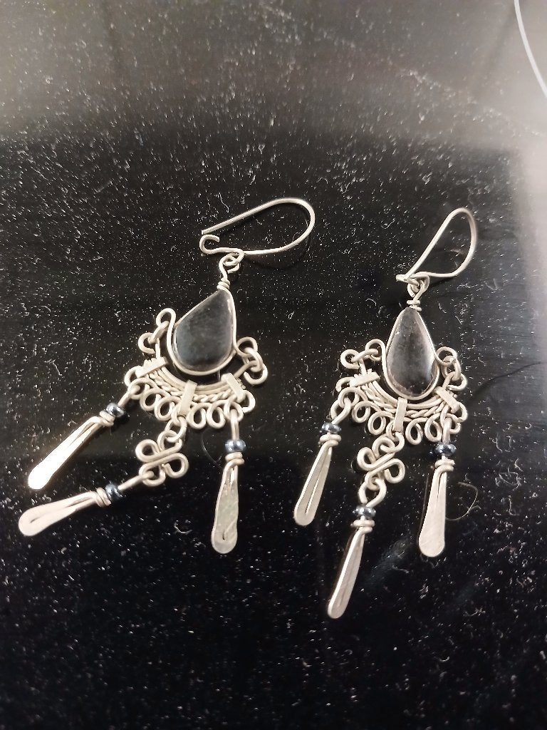 Oorbellen met zwarte parel, Overige materialen, Ophalen of Verzenden, Zilver, Hangers