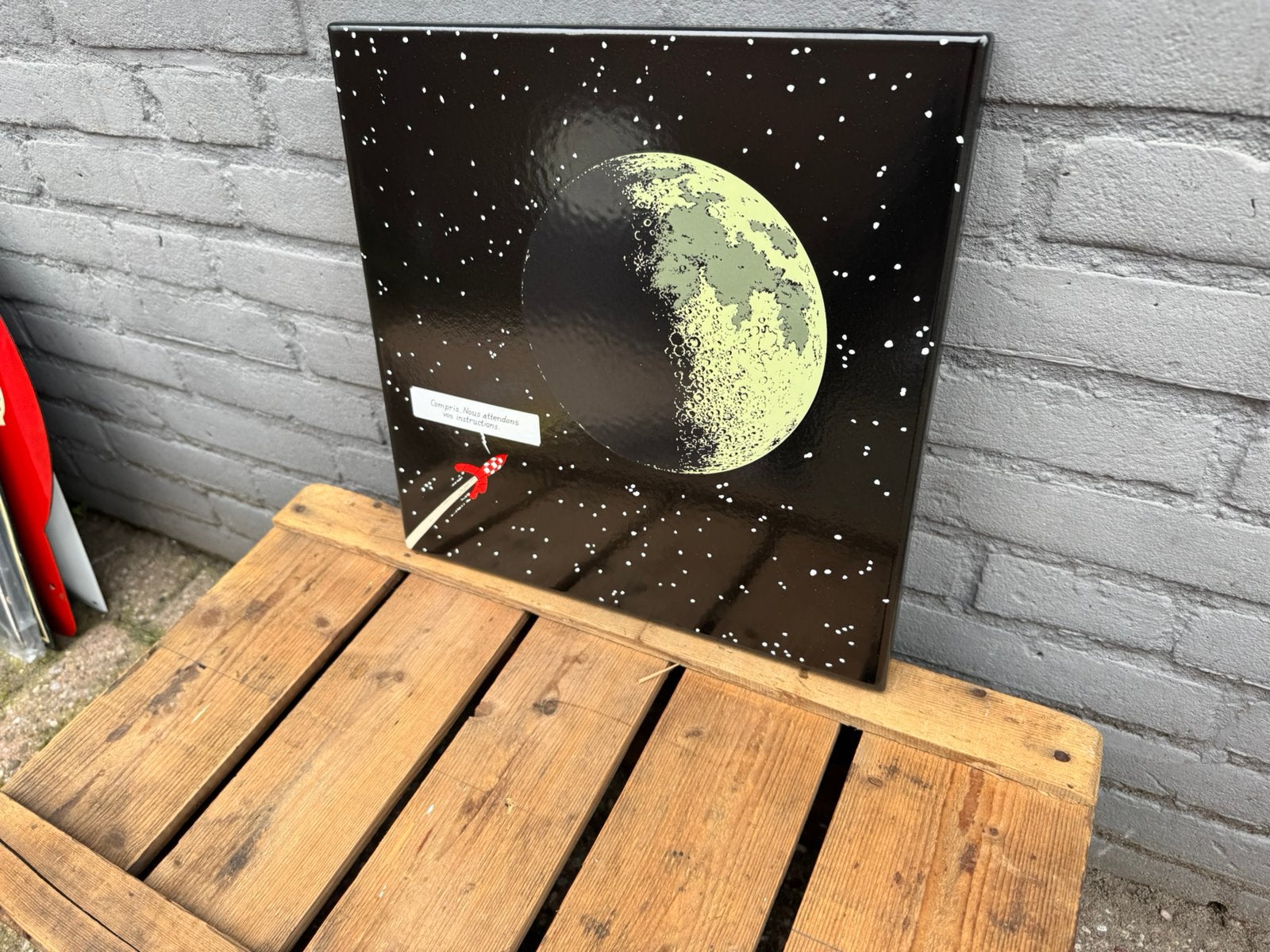 Kuifje Raket naar de maan emaille reclame bord, Ophalen of Verzenden, Kuifje, Zo goed als nieuw