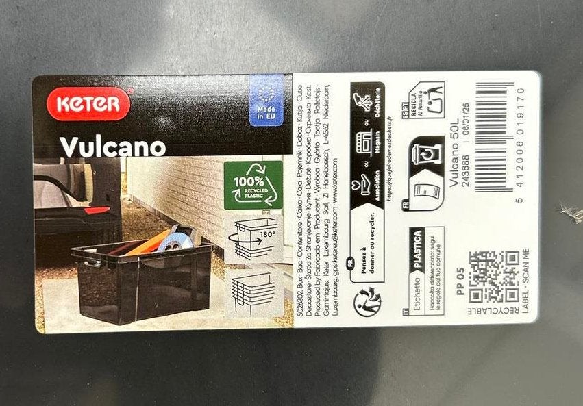 Keter Vulcano opbergbox 50l zwart. 2 st, Ophalen, Nieuw, Kunststof