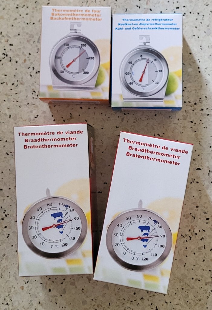 NIEUW 4 analoge roestvrijstalen keukenthermometers, Overige typen, Nieuw, Ophalen of Verzenden, Grijs