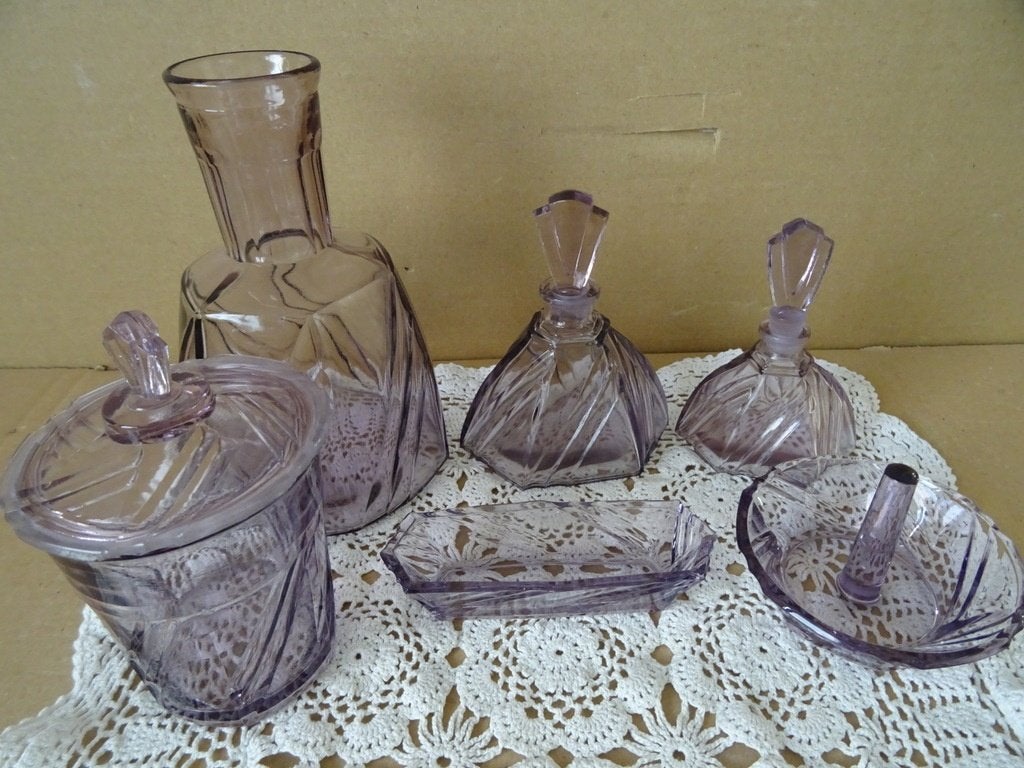 Ensemble toilette coiffeuse en verre vintage style Art déco, Antiquités & Art, Enlèvement ou Envoi