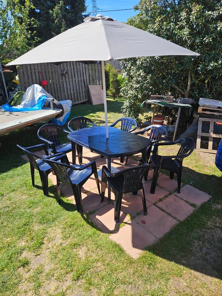 Tuinset Inclusief 1 Tuintafel +8 tuinstoelen +1 parasol+voet, Tuin en Terras, Tuintafels, Ophalen