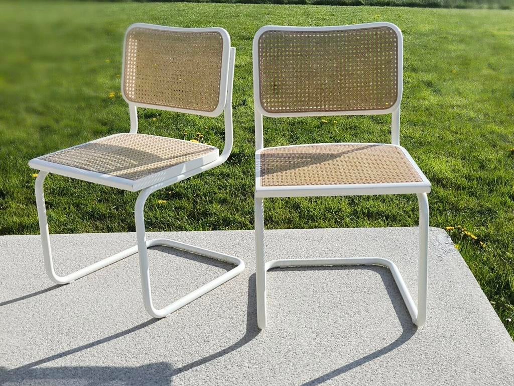 2 vintage Marcel Breuer Cesca B32 witte stoelen, Ophalen, Twee, Wit, Riet of Rotan