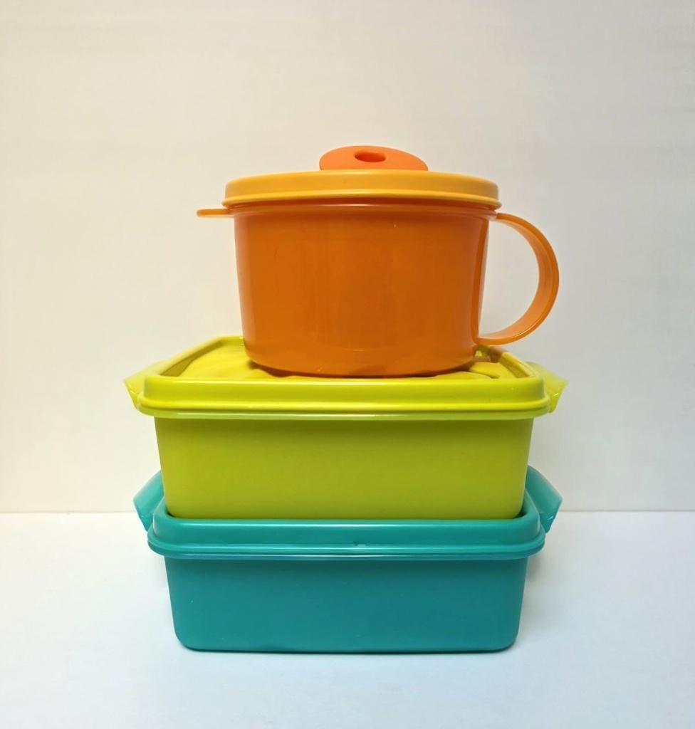 Tupperware™ « 2 Dozen + Kopje CrystalWave », Huis en Inrichting, Keuken | Tupperware, Gebruikt, Bus of Trommel, Blauw, Geel, Oranje