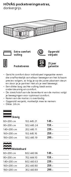 Matras Ikea HOVAG 90x200, Ophalen, 90 cm, Eenpersoons, Zo goed als nieuw