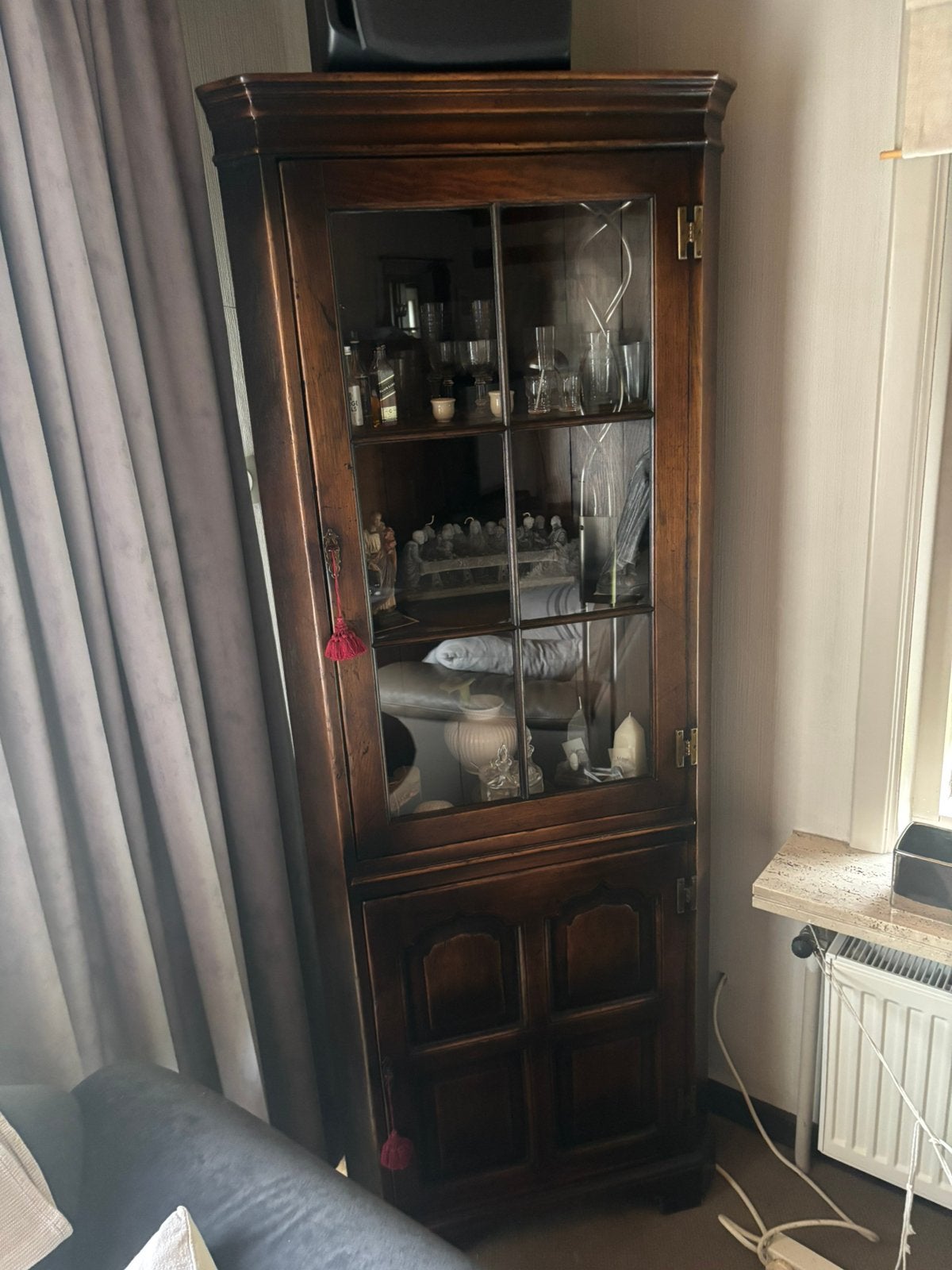 Hoekkast ondere eik: 180 hoog - 72 breed - 35 diep, Huis en Inrichting, Kasten | Vitrinekasten, Ophalen, Zo goed als nieuw, Glas