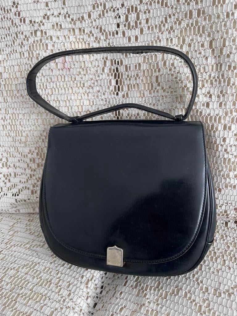 DELVAUX vintage zwarte leren tas zeer zeldzaam model, Ophalen of Verzenden, Zo goed als nieuw, Zwart