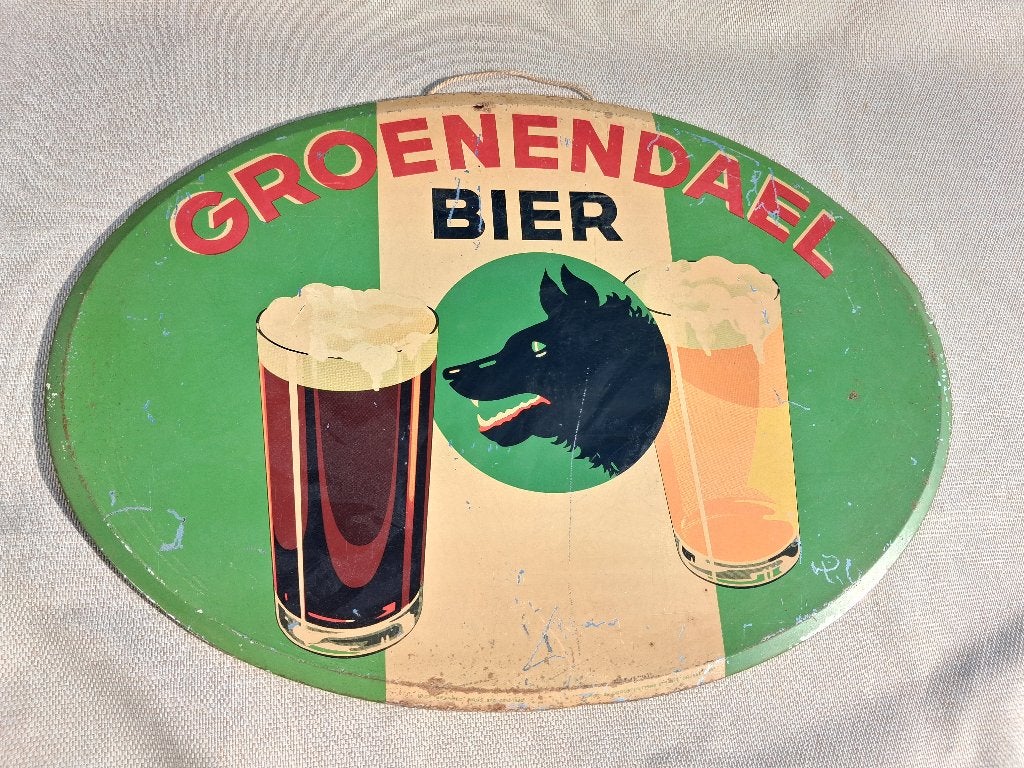 Panneau publicitaire rare, bière Groenendaal Hoeilaart 1938, Enlèvement ou Envoi, Comme neuf, Panneau publicitaire