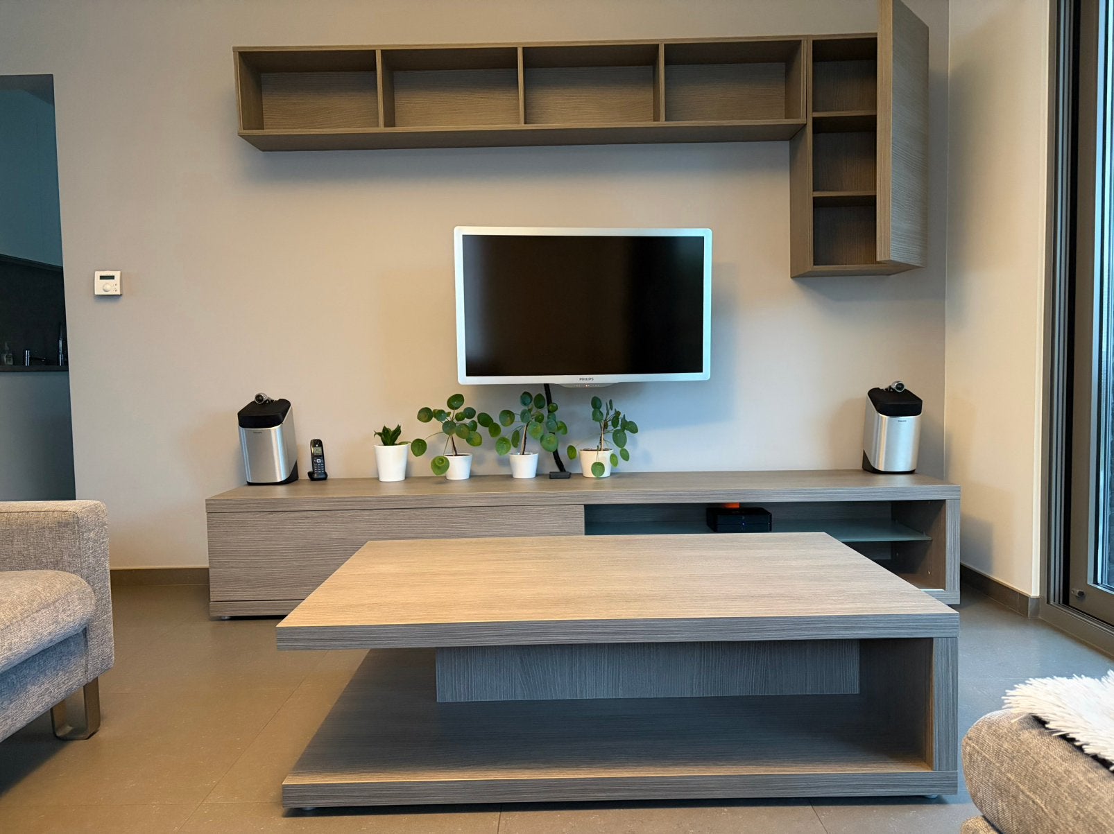 TV-kast met wandmeubel en salontafel, Huis en Inrichting, Kasten |Televisiemeubels, Gebruikt, Overige materialen, Ophalen