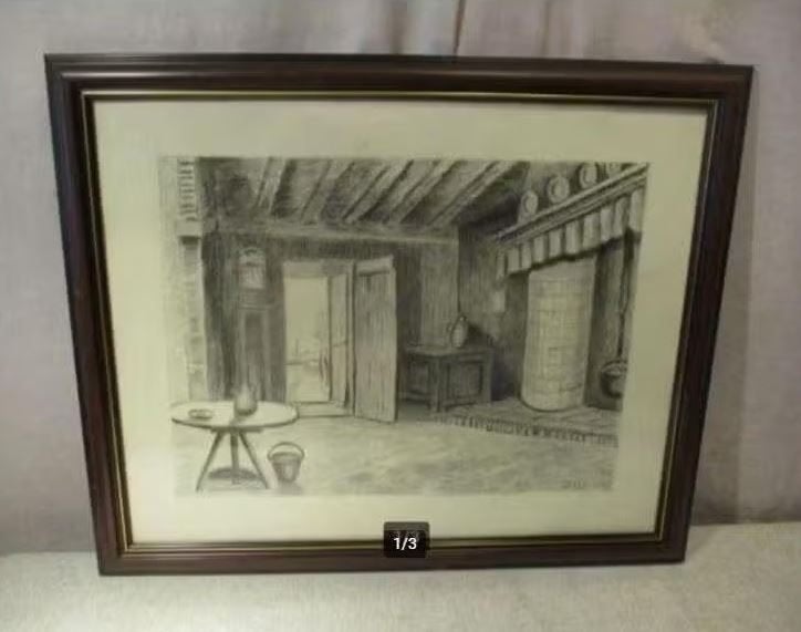 Beau dessin « Dans le salon » - Delbaere, Antiquités & Art, Enlèvement ou Envoi, Dessin, Fait main