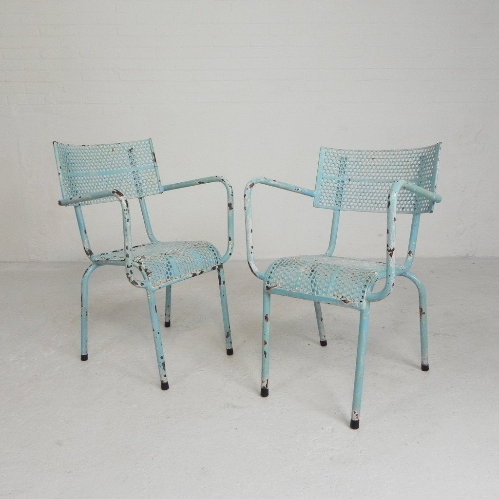 Set van 2 industriele tuinstoelen, armleuningen, jaren 50, Antiek en Kunst, Ophalen of Verzenden