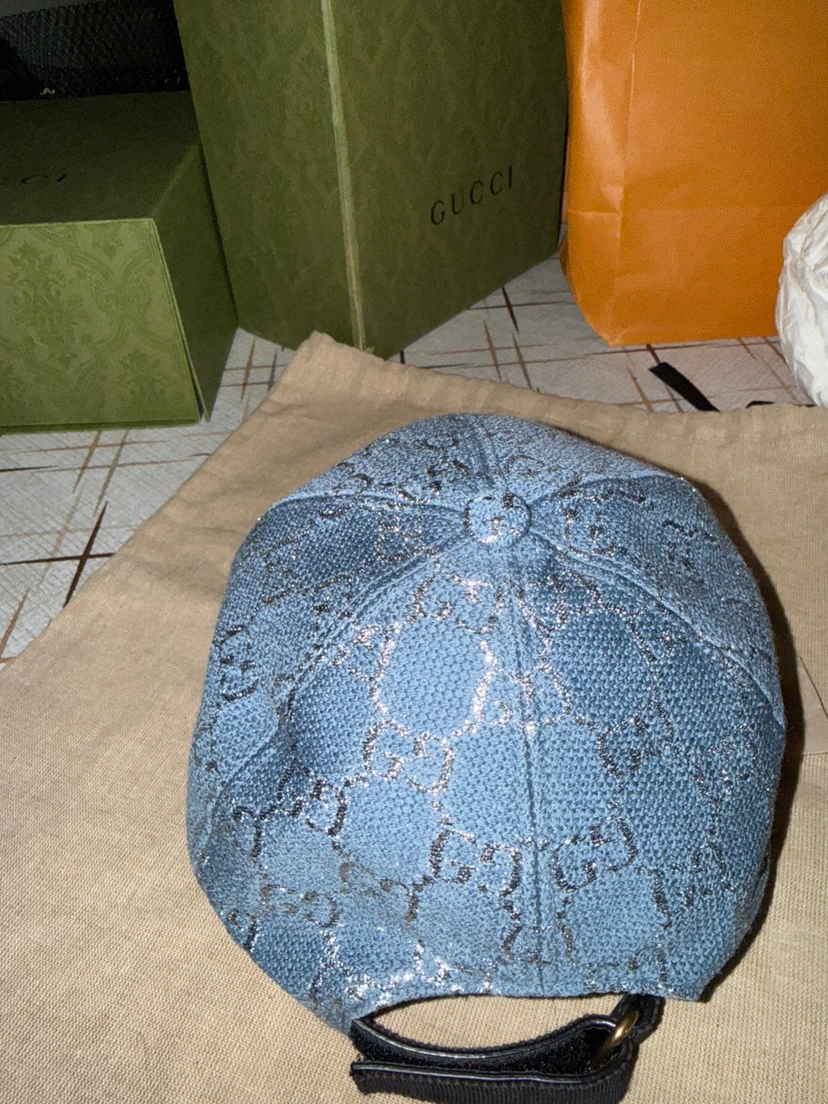 Gucci blauwe pet met mesje, Ophalen of Verzenden, Zo goed als nieuw, Pet