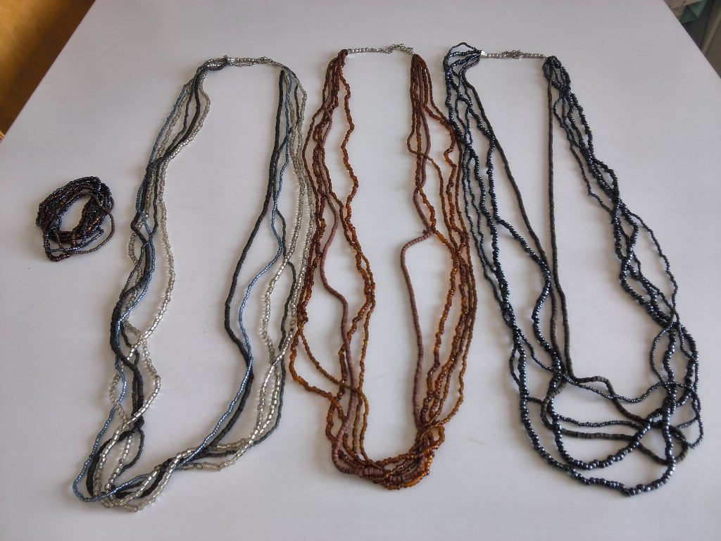 3 colliers longs réglables + bracelets pierres naturelles, Enlèvement ou Envoi, Comme neuf, Pierre ou Minéral, Réglable