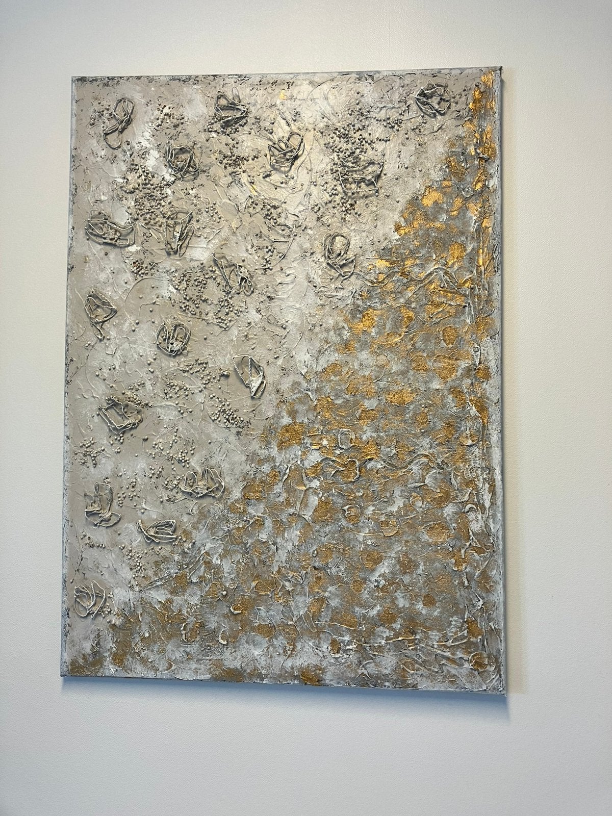 Acryl schilderij grijs/beige/goud, Ophalen