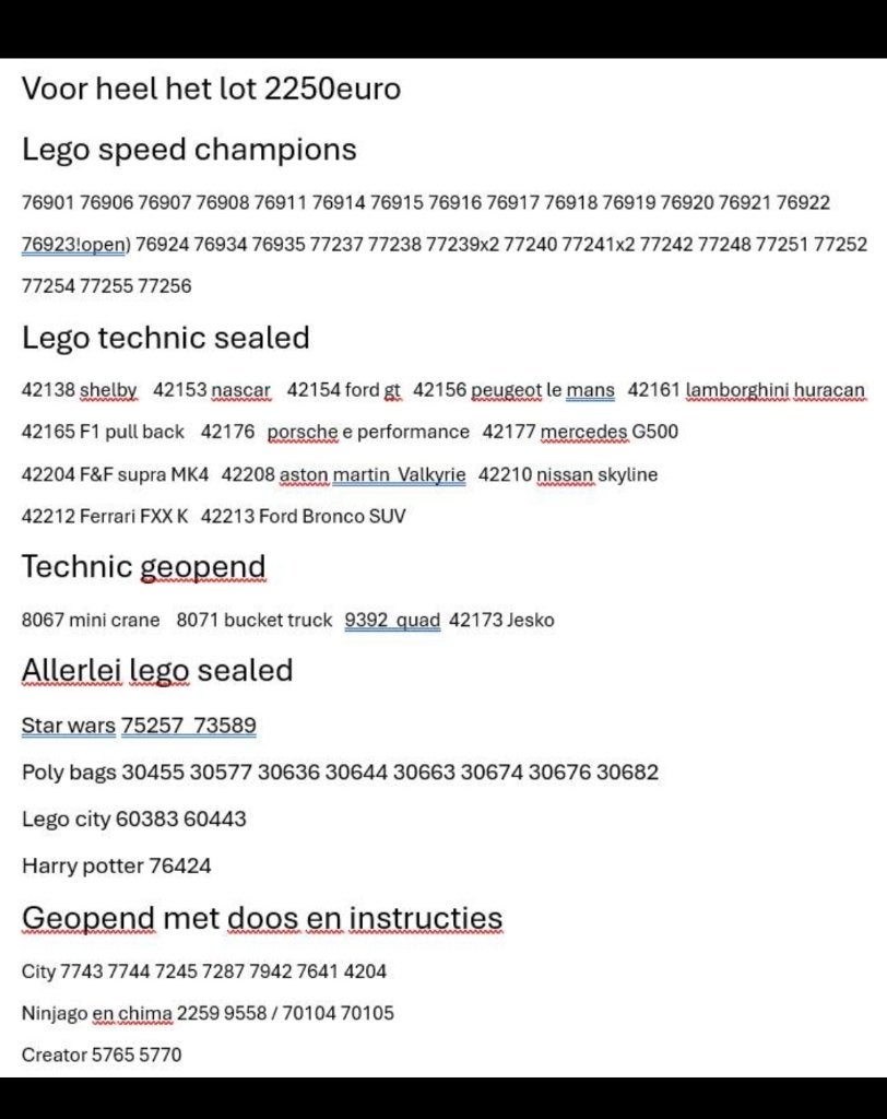 Lego lot 2250euro, Lego, Nieuw, Speed Champions, Complete set