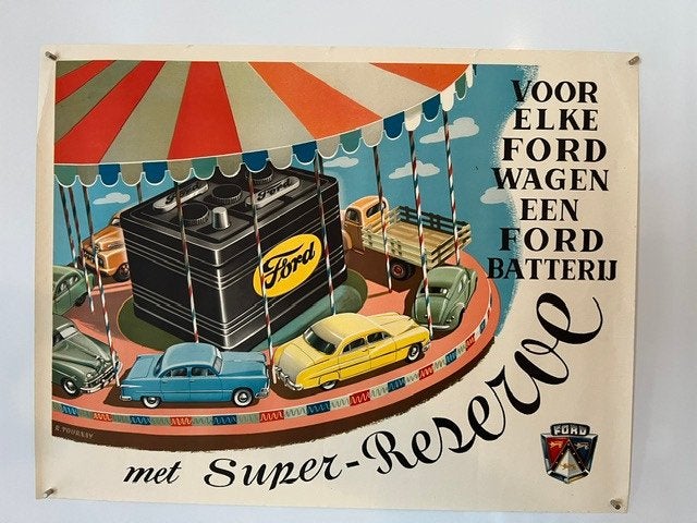 Oude affiche Ford batterijen 1950's, Verzamelen, Merken en Reclamevoorwerpen, Ophalen
